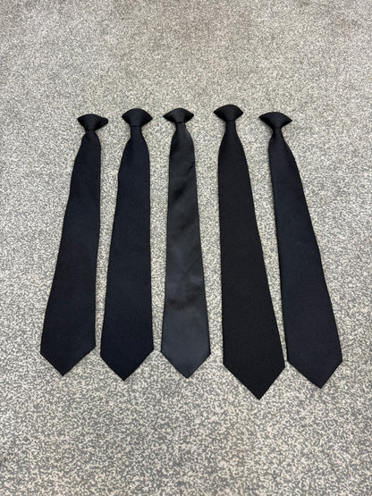 Ex Police Black Clip On Tie Polyester Full Length Single or Bundles SIA Security Uniform
