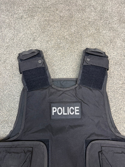 Ex Police Body Armour Cover BADGED Plate Carrier Vest L-XL Security Tactical Airsoft Paintball