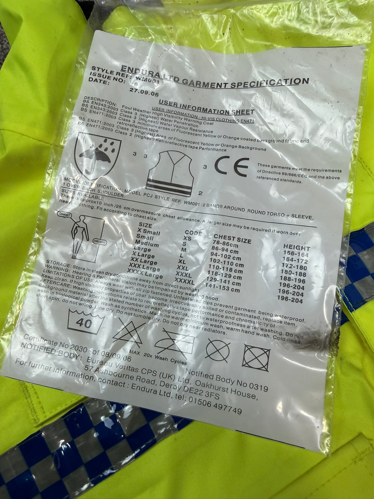 Ex Police Hi Vis Endura Cycle Jacket BADGED - X Large Collector Display TV Film Uniform