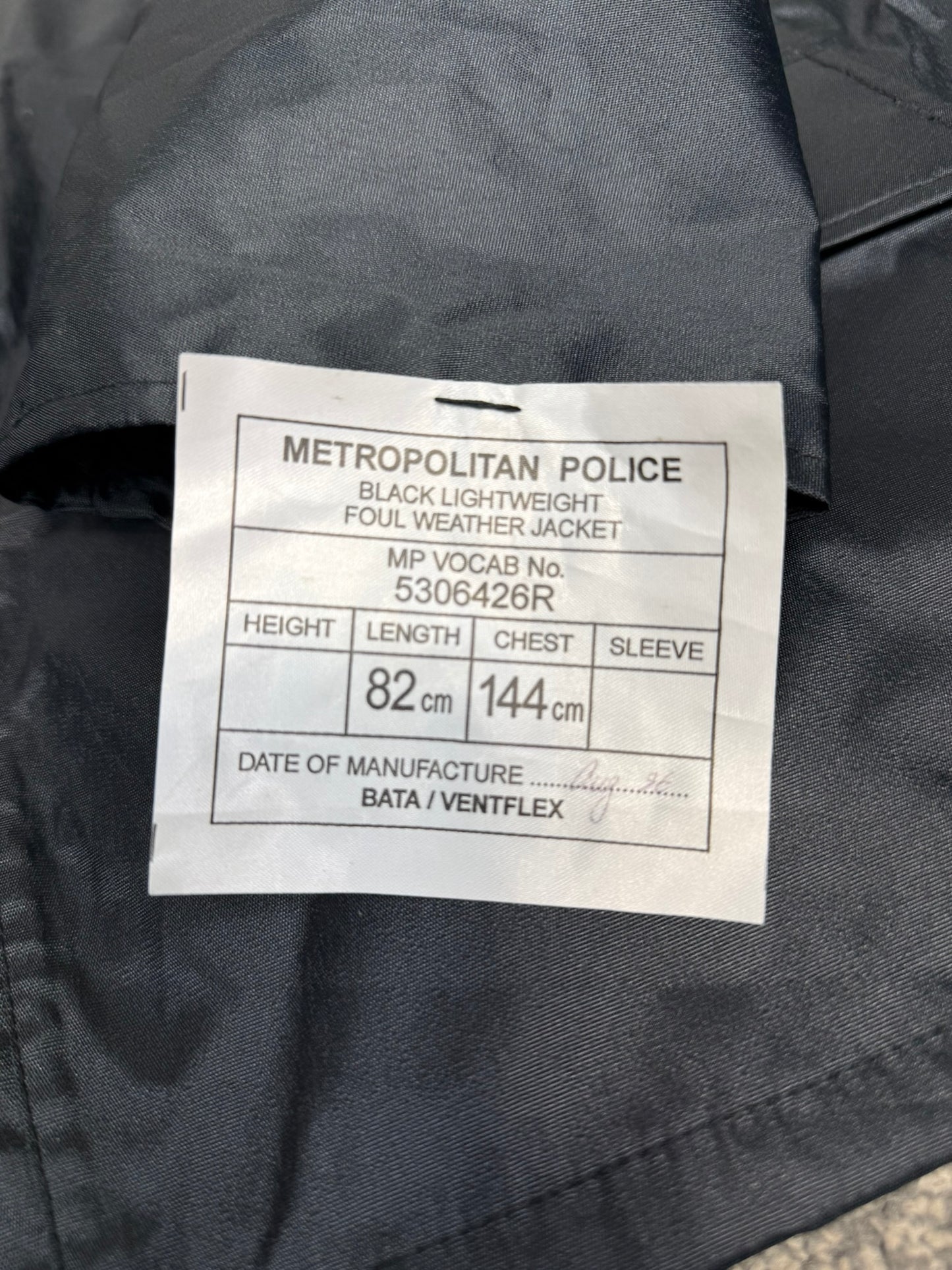 NEW Genuine Metropolitan Met Police Black Lightweight Jacket Collector Film Display