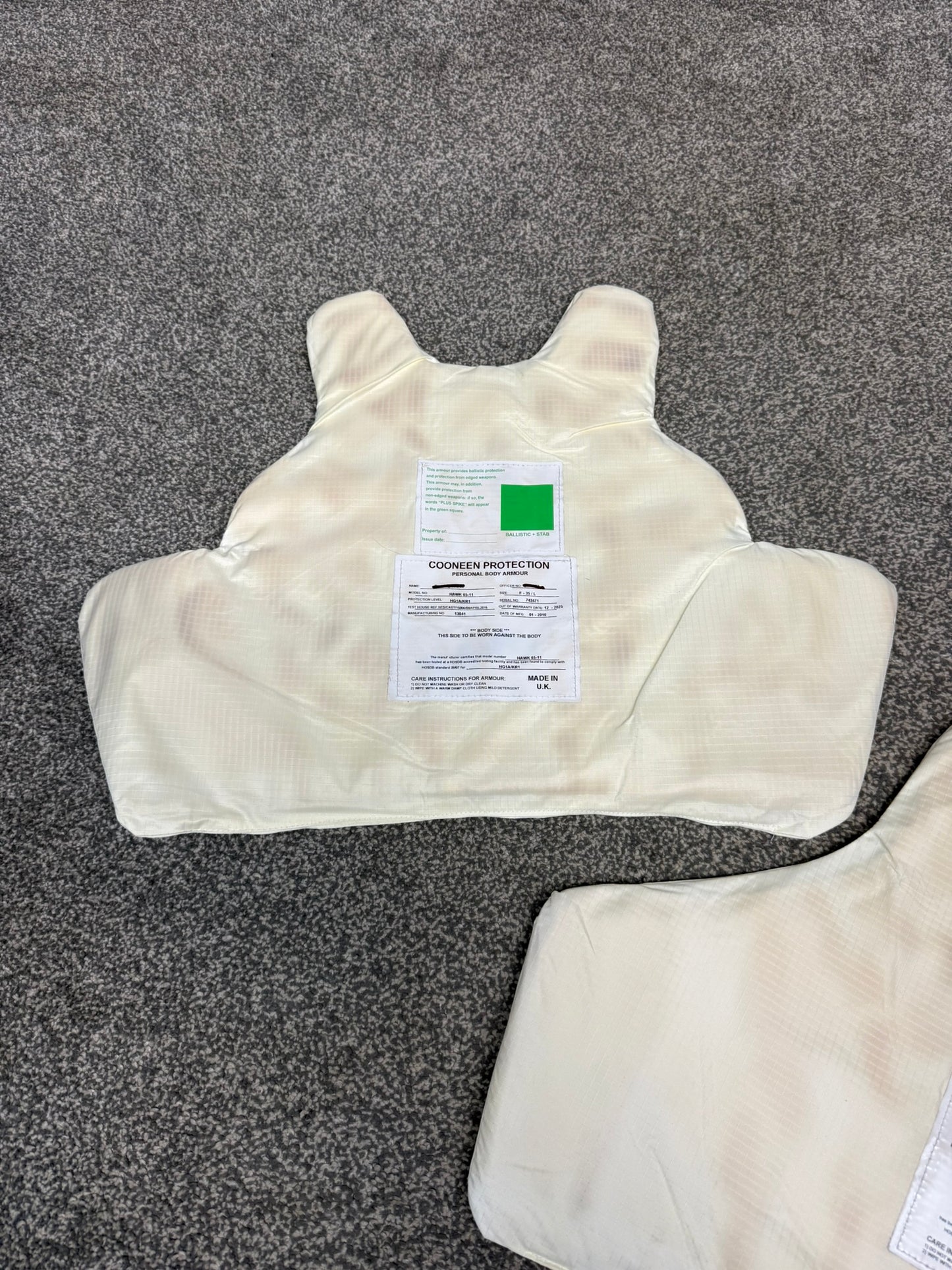 Ex Police Body Armour Stab Vest Panels Inserts Anti Stab & Ballistic HG1A & KR1