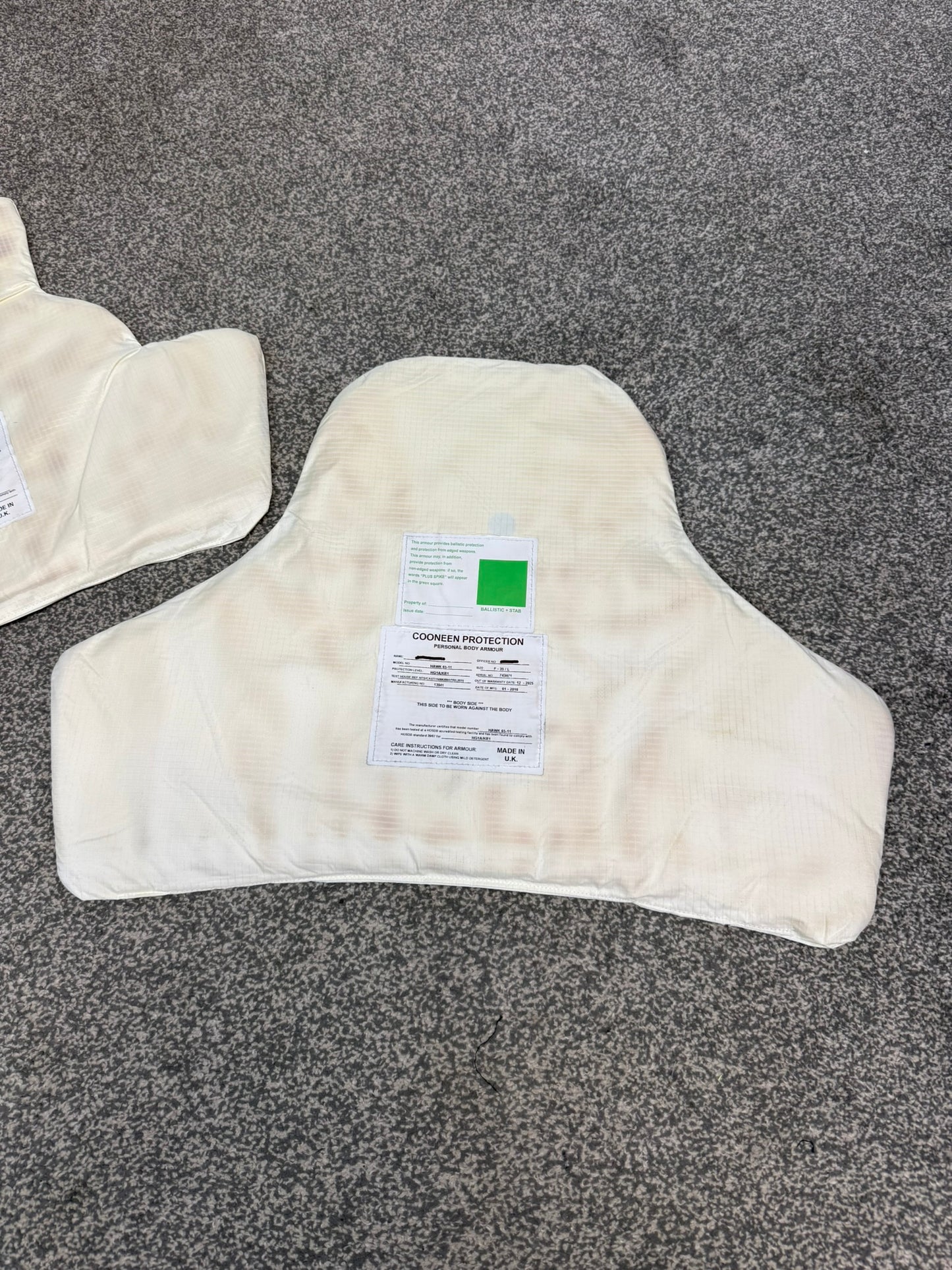 Ex Police Body Armour Stab Vest Panels Inserts Anti Stab & Ballistic HG1A & KR1
