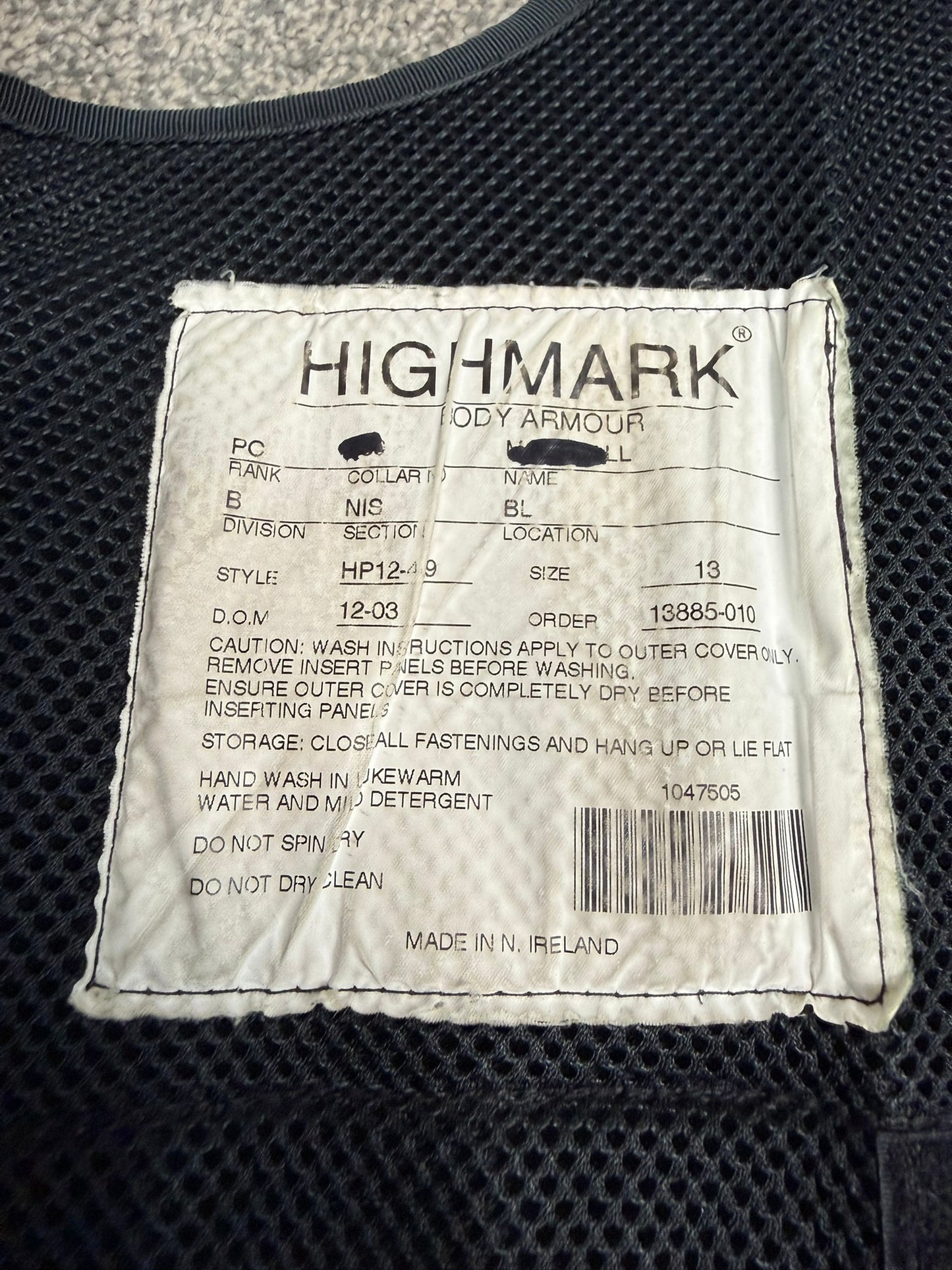 Ex Police Highmark Body Armour Stab Vest X LARGE Anti Stab & Ballistic HG1A / KR1 Security