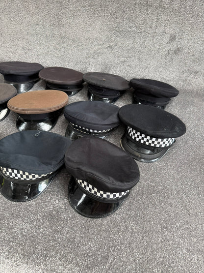 Ex Police Peak Cap Hat Job Lot x11 Theatre Headwear Uniform Film Prop Lot
