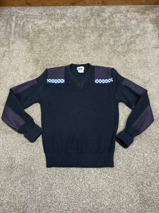 Ex Police Blue Pullover 36" SMALL Acrylic Commando Jumper Yard Work Security