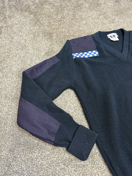 Ex Police Blue Pullover 36" SMALL Acrylic Commando Jumper Yard Work Security
