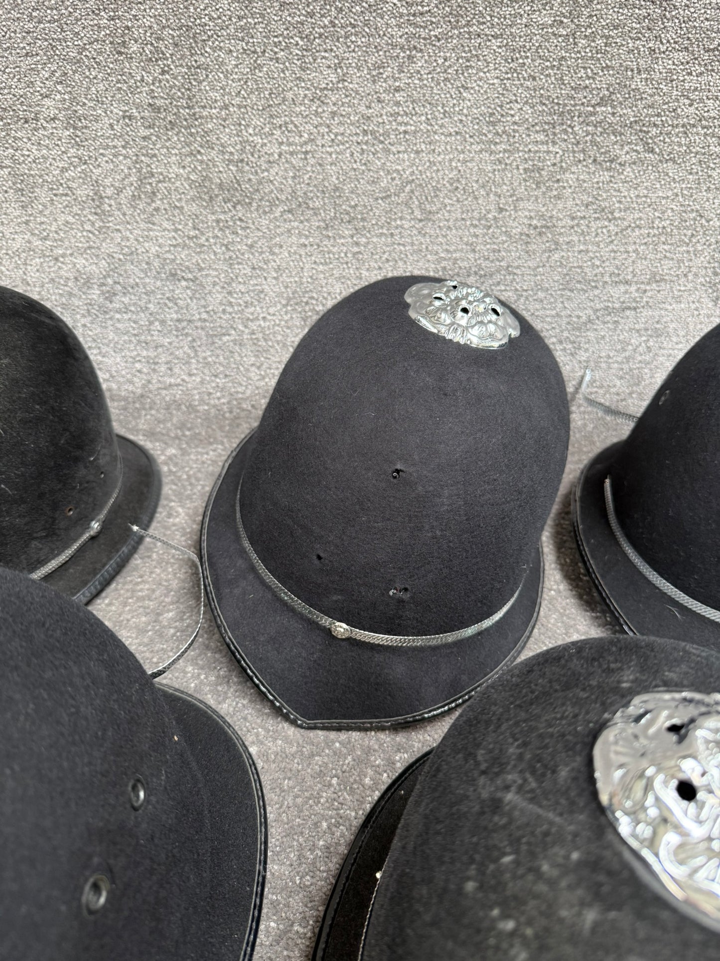 6x Ex Police Bobby Helmet Custodian Helmet Job Lot Film Display Theatre
