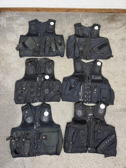 6x Ex Police Black Utility Tac Vest Job Lot Security Equipment Patrol Vests