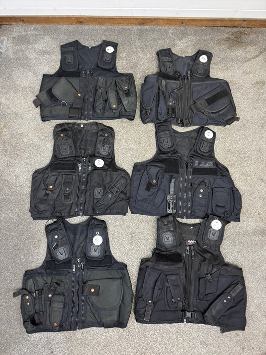 6x Ex Police Black Utility Tac Vest Job Lot Security Equipment Patrol Vests