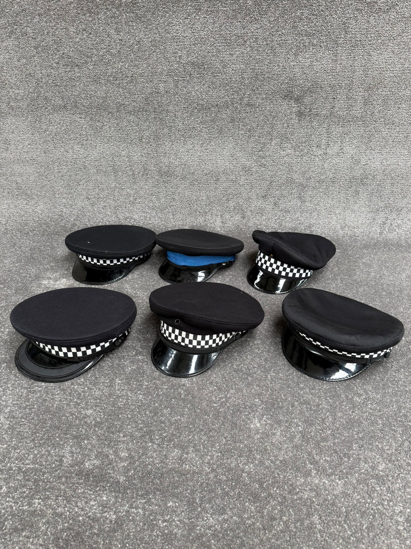 Ex Police Peak Cap Hat Job Lot x6 Banded Theatre Headwear Uniform Film Prop Lot