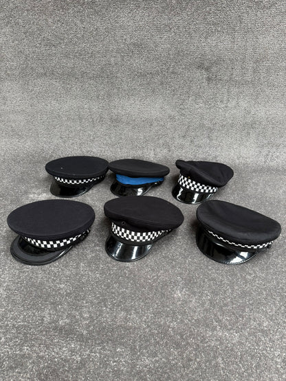 Ex Police Peak Cap Hat Job Lot x6 Banded Theatre Headwear Uniform Film Prop Lot
