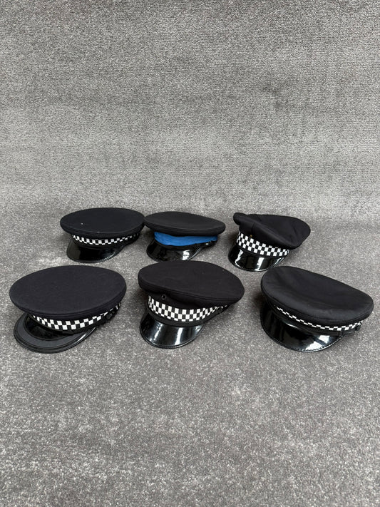 Ex Police Peak Cap Hat Job Lot x6 Banded Theatre Headwear Uniform Film Prop Lot