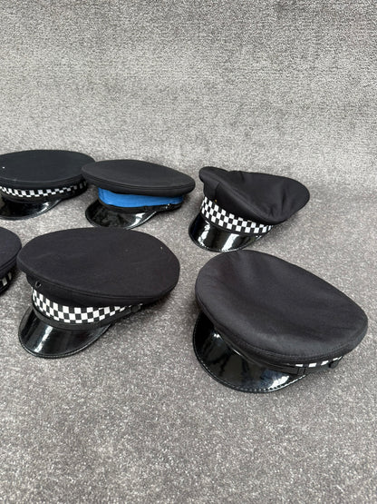 Ex Police Peak Cap Hat Job Lot x6 Banded Theatre Headwear Uniform Film Prop Lot