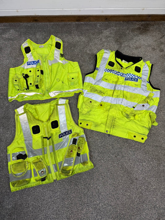 3x Ex Police Hi Vis Utility Tac Vest BADGED Job Lot Security Equipment Patrol Vests