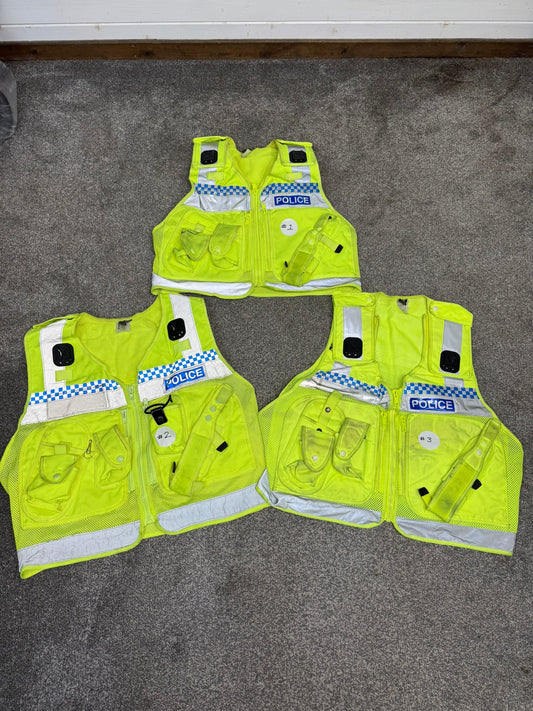 3x Ex Police Hi Vis Protec Utility Tac Vest BADGED Job Lot Equipment Patrol Vests