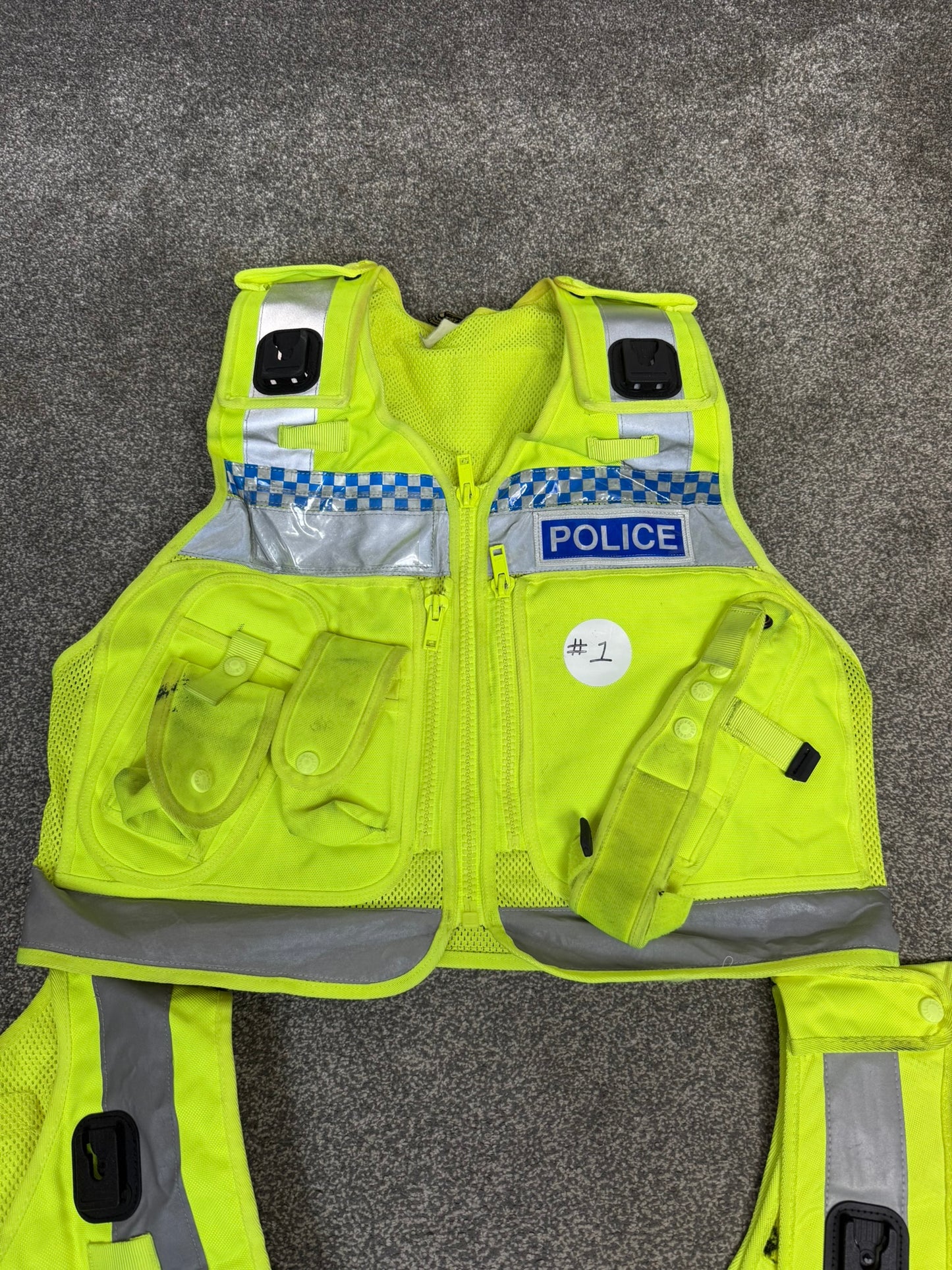 3x Ex Police Hi Vis Protec Utility Tac Vest BADGED Job Lot Equipment Patrol Vests