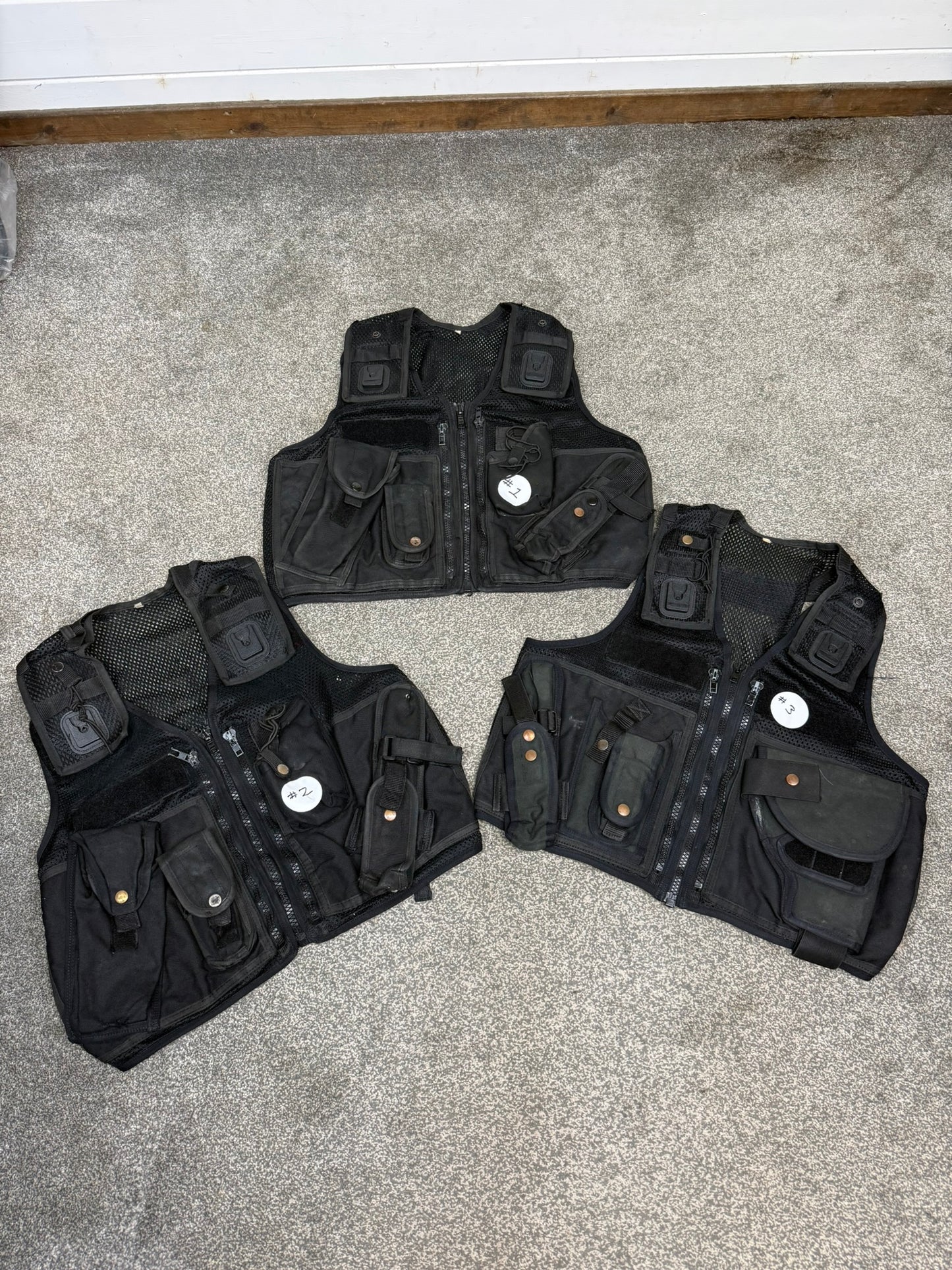 3x Ex Police Black Utility Tac Vest Job Lot Security Equipment Patrol Vests