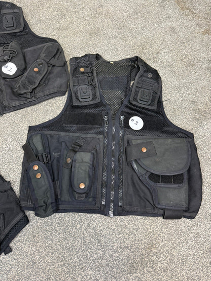 3x Ex Police Black Utility Tac Vest Job Lot Security Equipment Patrol Vests