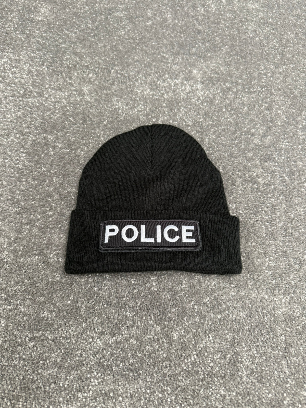 Ex Police Black Beanie Hat Hook & Loop Badged