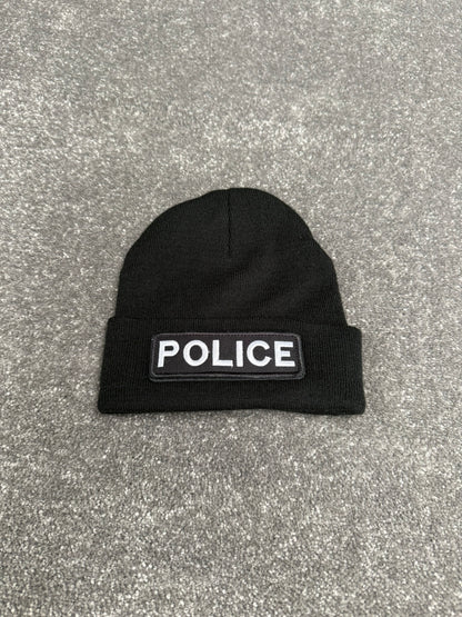 Ex Police Black Beanie Hat Hook & Loop Badged