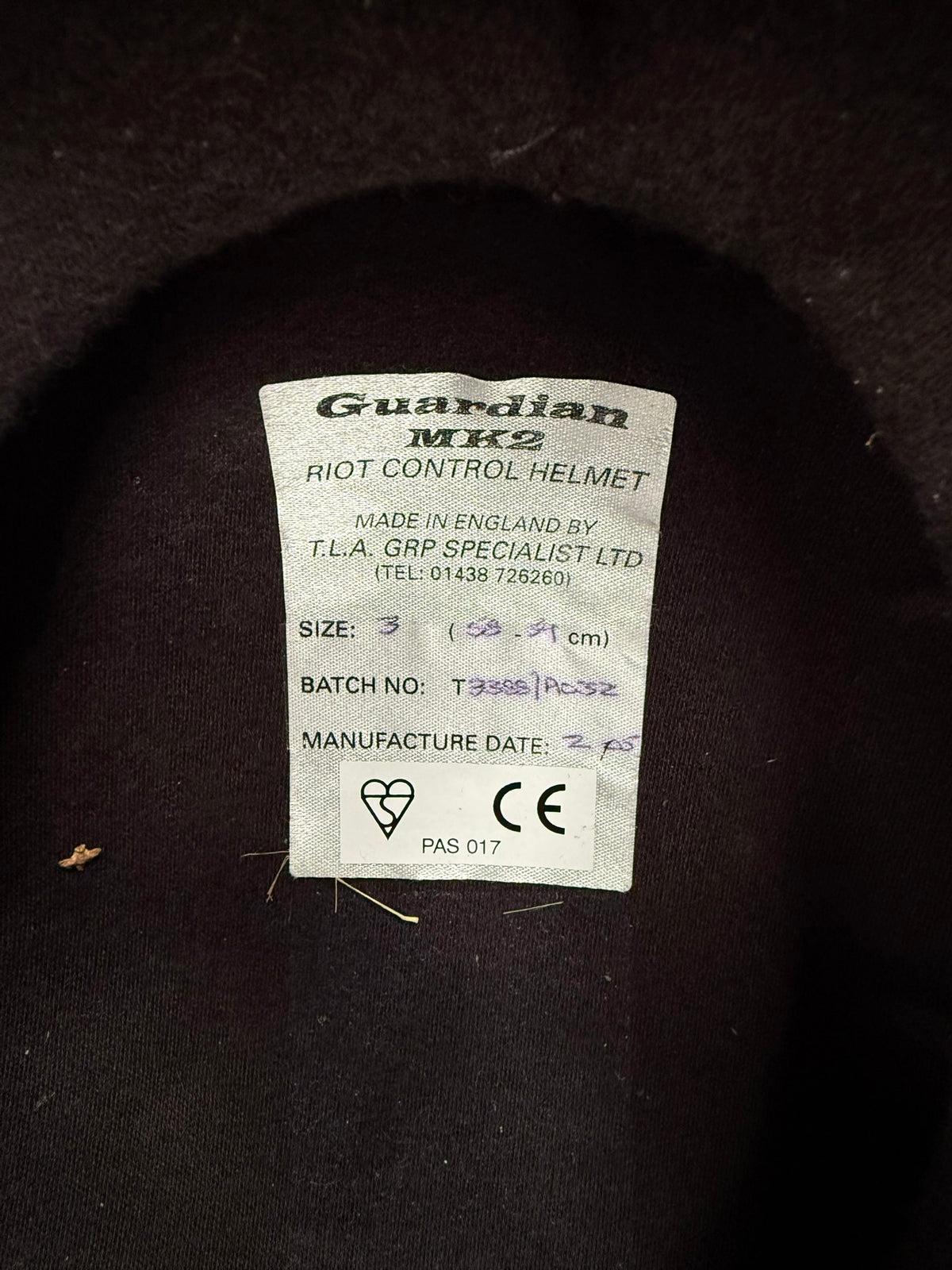Ex Police Riot Helmet Guardian Mk2 58-59cm Collectable Display Airsoft Paintball