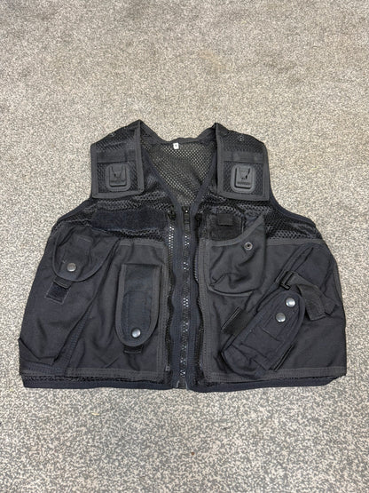 Ex Police Black Tactical Vest Utility Equipment Vest Security Patrol Airsoft - SMALL