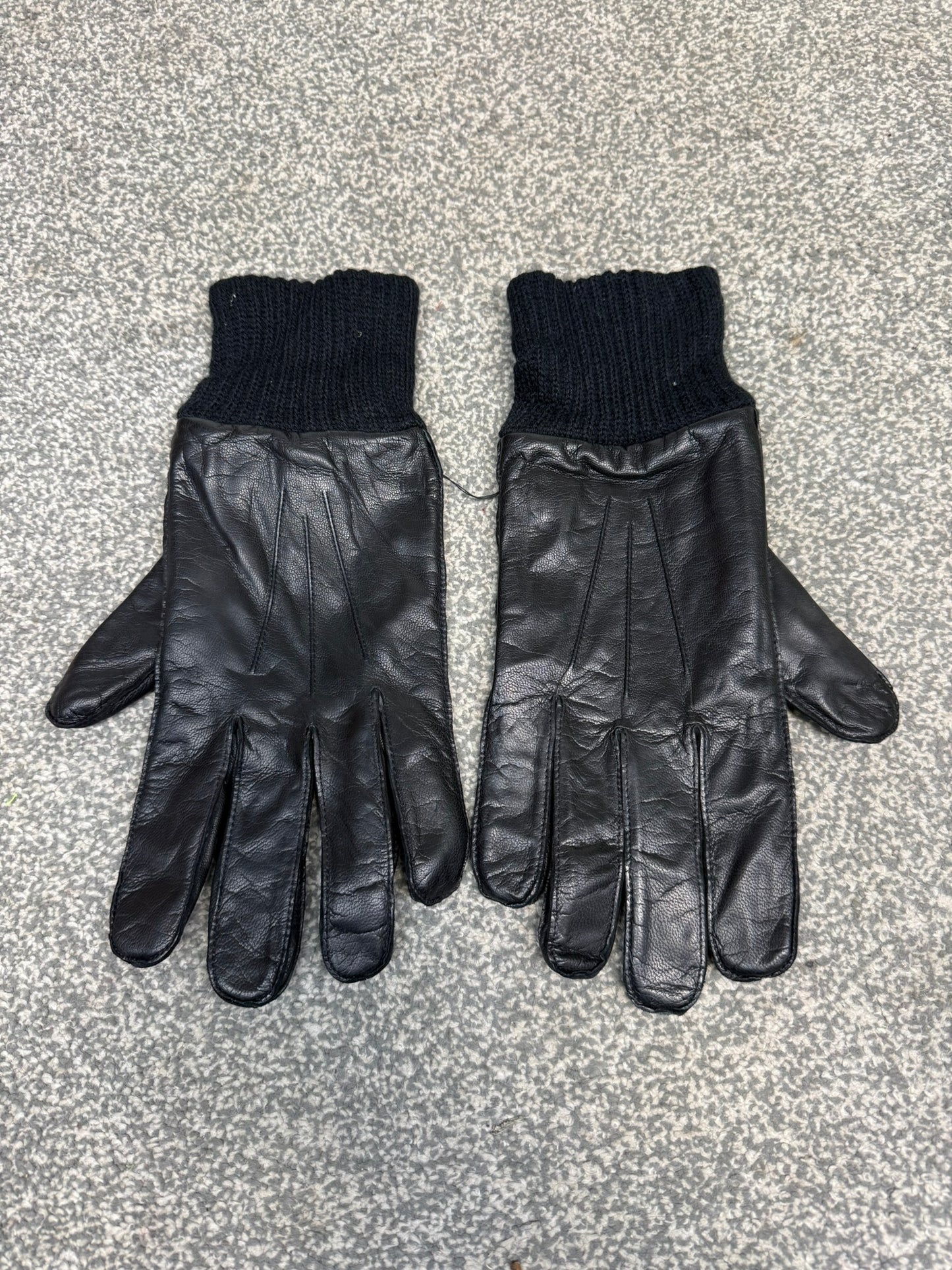 Ex Police Leather Gloves Knitted Cuff Driving Security SIA