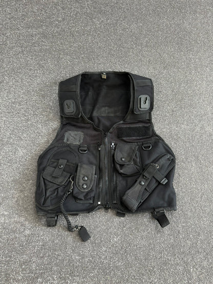 Ex Police Black Protec Tac Vest utility Vest BADGED Medium - Film TV Uniform Collector Display