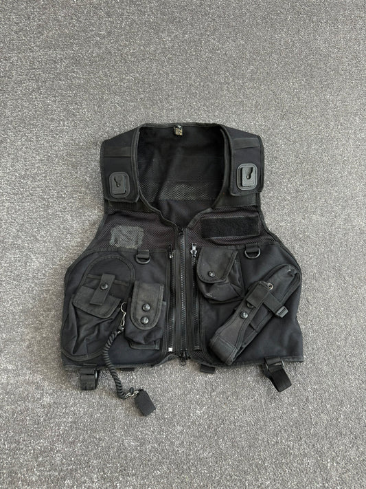 Ex Police Black Protec Tac Vest utility Vest BADGED Medium - Film TV Uniform Collector Display