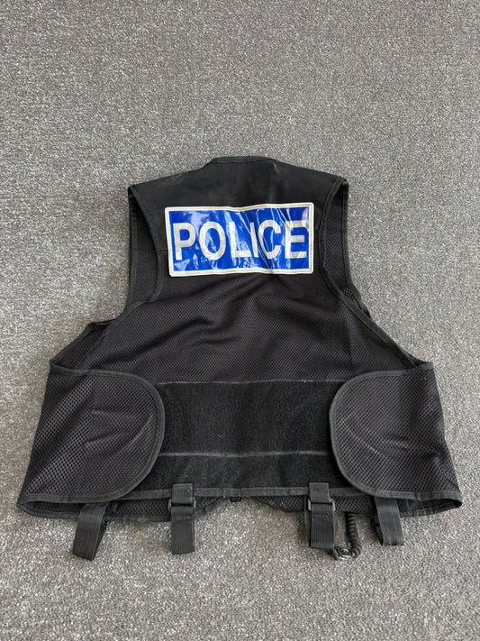 Ex Police Black Protec Tac Vest utility Vest BADGED Medium - Film TV Uniform Collector Display