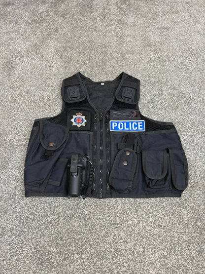 Ex Essex Police Black Arktis Tactical Utility Vest & Pouches Security Airsoft - X SMALL