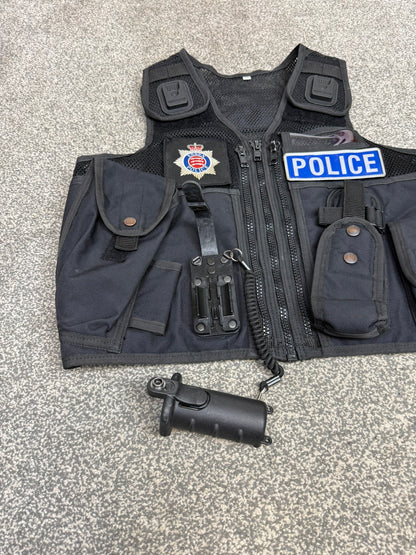 Ex Essex Police Black Arktis Tactical Utility Vest & Pouches Security Airsoft - X SMALL