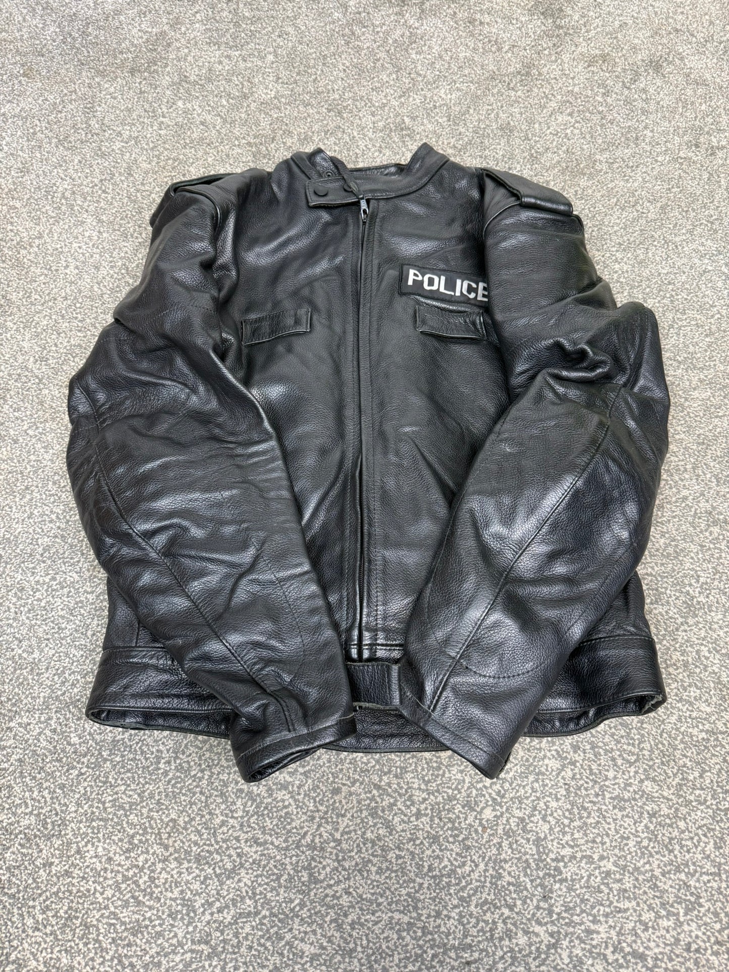 Ex Police Hideout Motorcycle Leathers 2 Piece Jacket & Trousers BADGED Collector TV Film Display