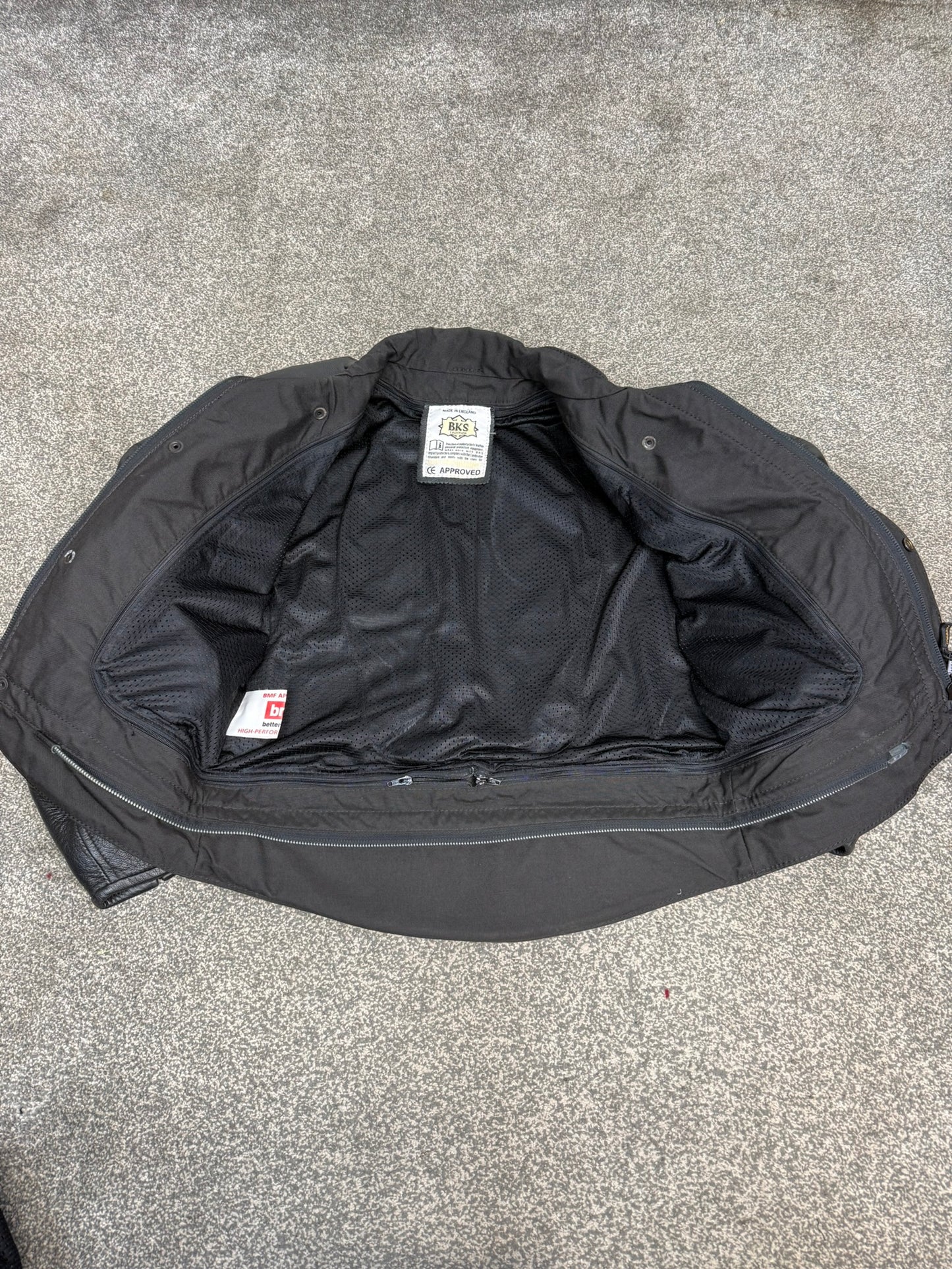 Ex Police BKS Motorbike Leathers 2 Piece Jacket & Trousers BADGED Collector TV Film Display