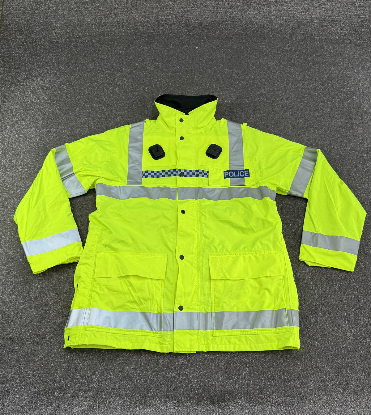 Ex Police Hi Vis Waterproof Jacket With Quilted Liner BADGED - Film TV Uniform Display Coat