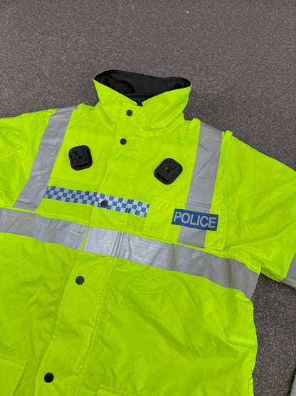 Ex Police Hi Vis Waterproof Jacket With Quilted Liner BADGED - Film TV Uniform Display Coat