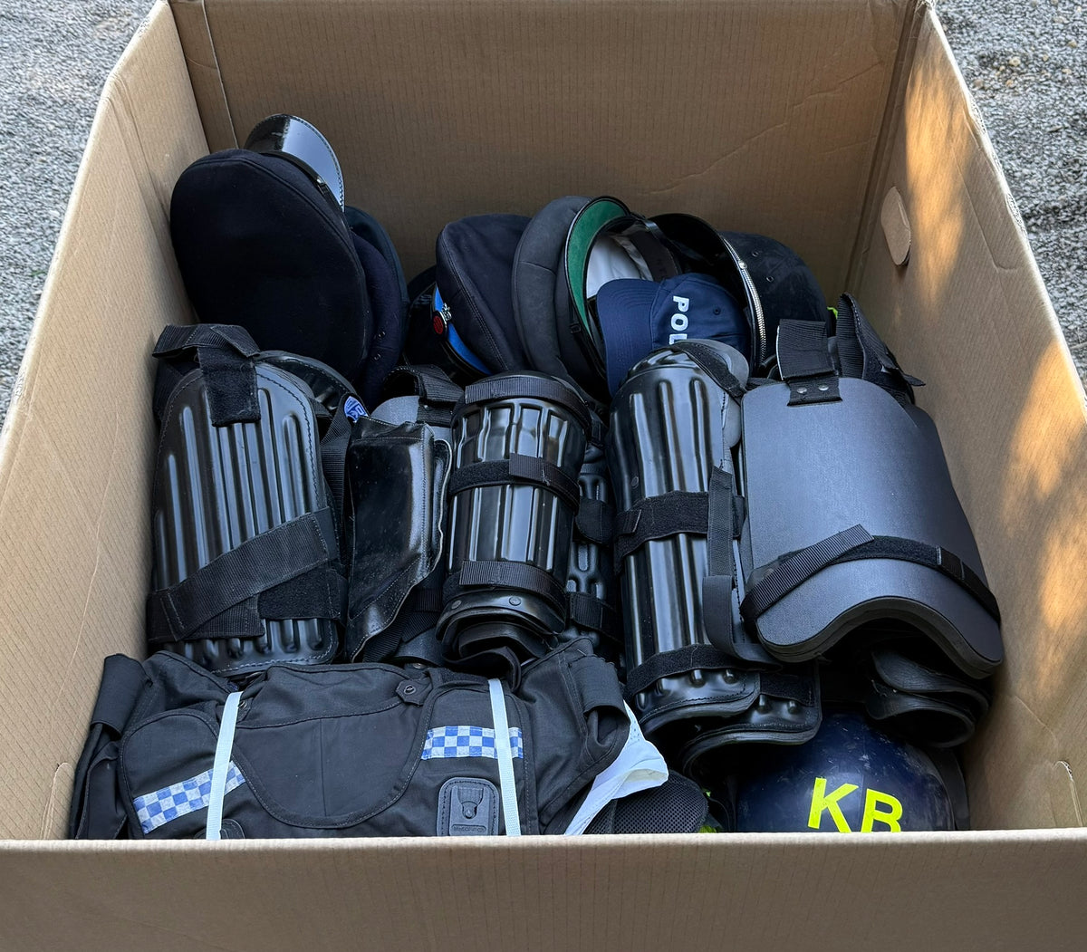 Ex Police Pallet Job Lot Bundle Grade B - Jackets Vests Hats Riot Guards Helmets Boots Fleeces & More!
