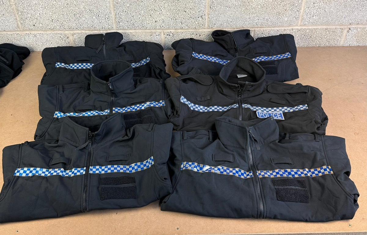 Ex Police Pallet Job Lot Bundle Grade B - Jackets Vests Hats Riot Guards Helmets Boots Fleeces & More!