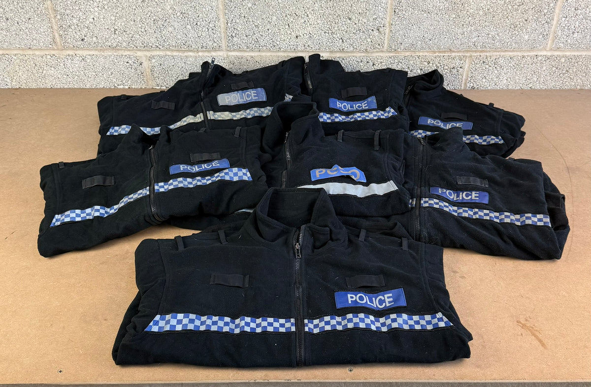 Ex Police Pallet Job Lot Bundle Grade B - Jackets Vests Hats Riot Guards Helmets Boots Fleeces & More!