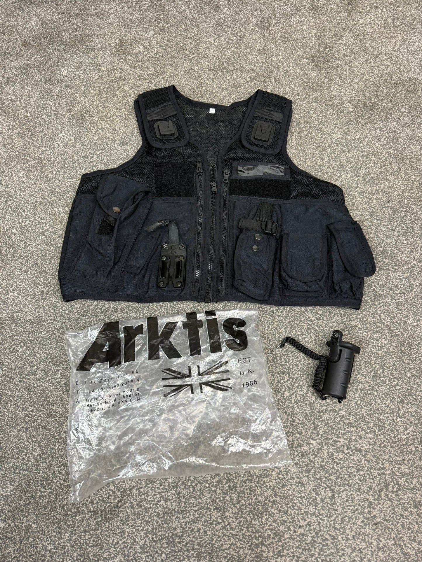 Ex Police Black Arktis Vest Tac Utility Patrol vest Security Airsoft Marshall - LARGE