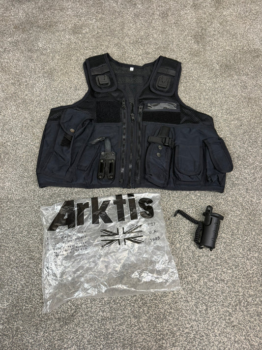 Ex Police Black Arktis Vest Tac Utility Patrol vest Security Airsoft Marshall - LARGE