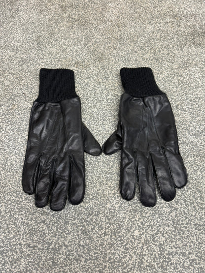 Ex Police Leather Gloves Knitted Cuff Driving Security SIA