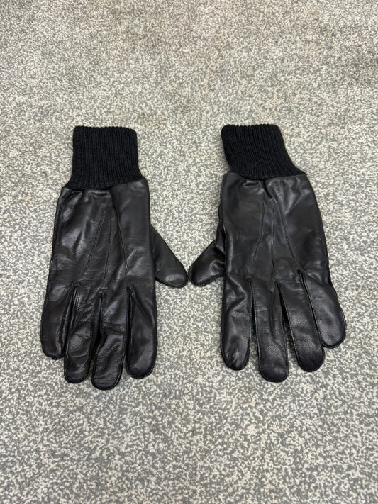 Ex Police Leather Gloves Knitted Cuff Driving Security SIA