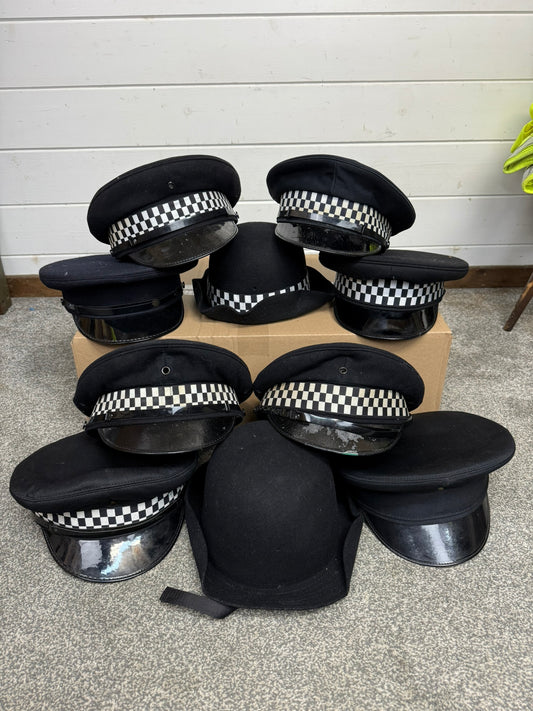 10x Ex Police Peak Cap Bowler Hat Job Lot Theatre Headwear Uniform Film Prop Lot