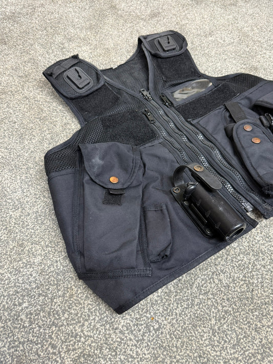 Ex Police Black Arktis Tactical Utility Vest & Pouches Security Airsoft - X Small