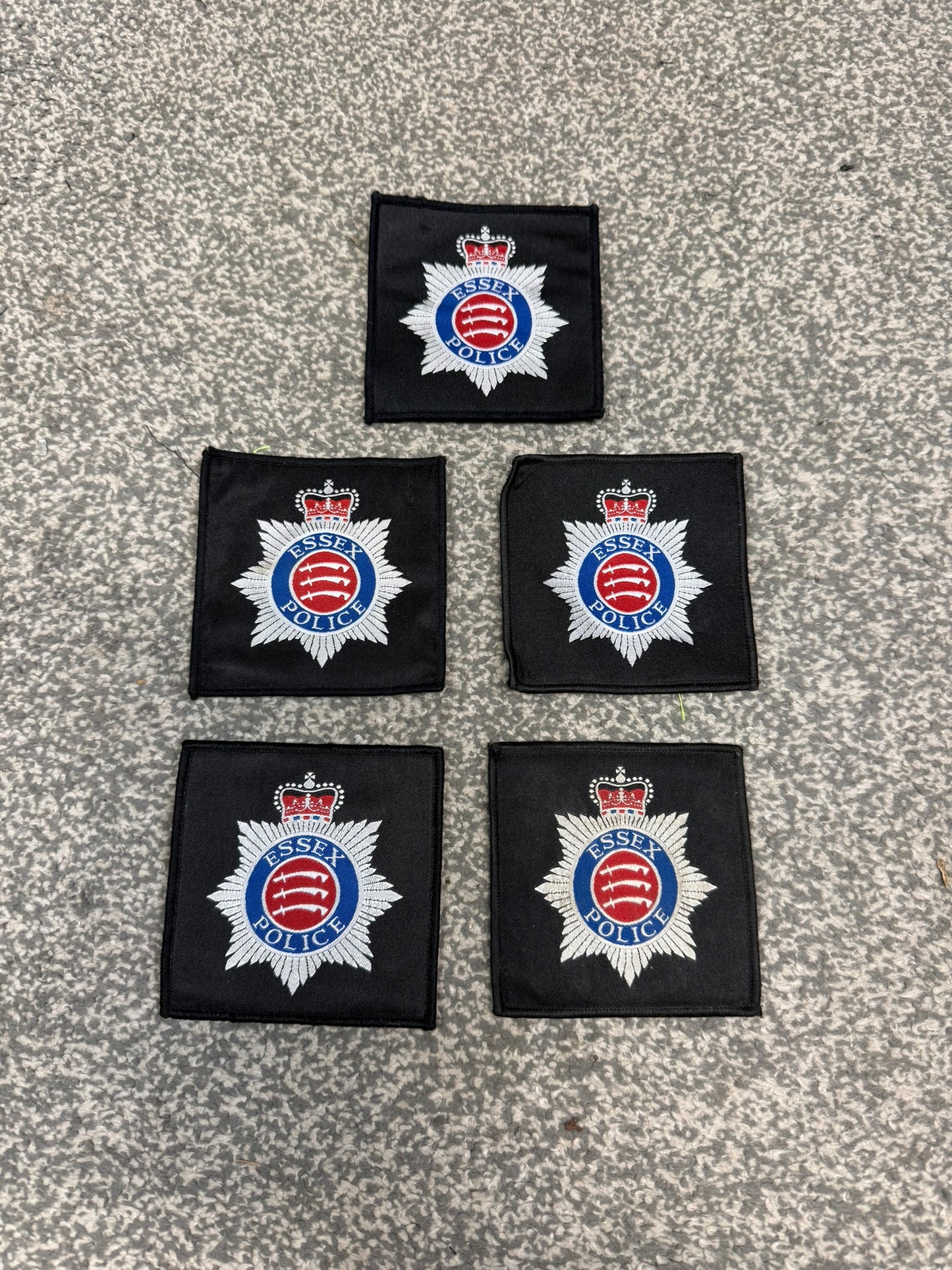 5x Ex Essex Police Square Patches Embroidered Hook & Loop Collector Film / TV Uniform Display