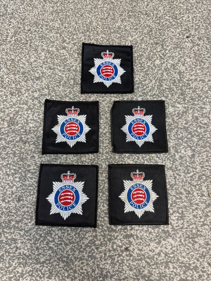5x Ex Essex Police Square Patches Embroidered Hook & Loop Collector Film / TV Uniform Display