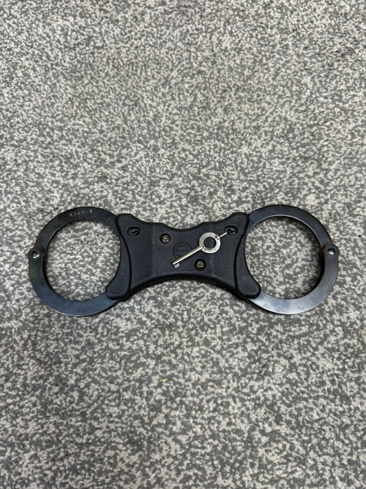 Ex Police Black Hiatt Rigid Handcuffs Genuine Cuff With Key Security Collectable