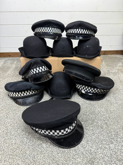 11x Ex Police Peak Cap Bowler Hat Job Lot Theatre Headwear Uniform Film Prop Lot