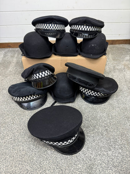 11x Ex Police Peak Cap Bowler Hat Job Lot Theatre Headwear Uniform Film Prop Lot
